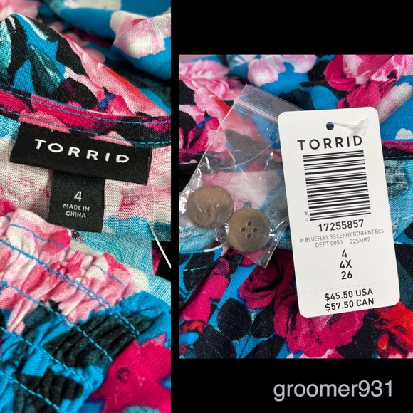 Torrid Rayon Slub Button-Front Flutter Sleeve Top Size 4X NWT - Picture 10 of 15